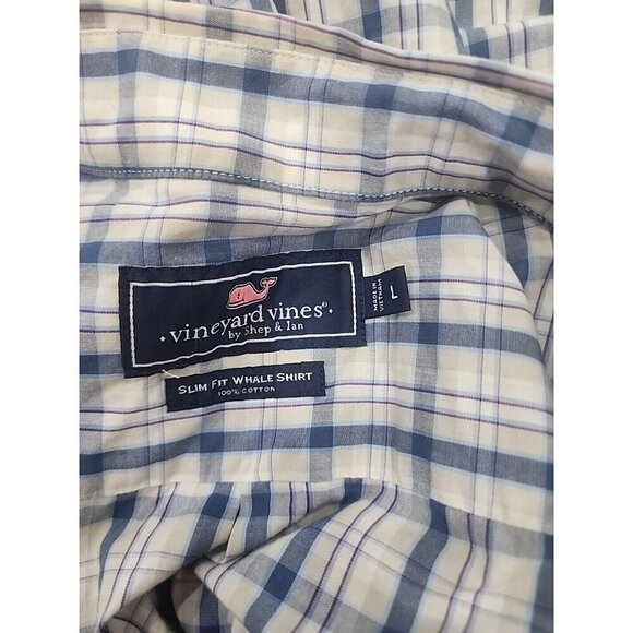 Vineyard Vines Shirt Whale Button Down White Plaid Slim Fit Men's Large - Picture 7 of 9
